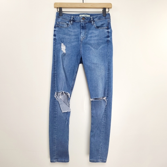TOPSHOP Moto Size 28 Distressed Jamie Denim Blue Jeans - Picture 2 of 7